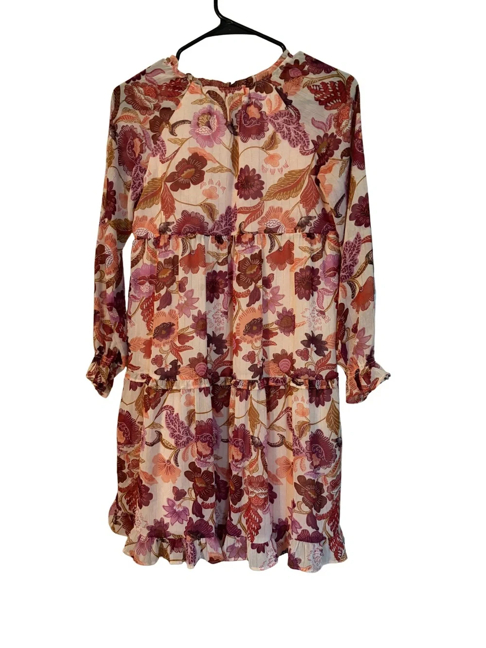 Old Navy Floral Tiered Long-Sleeve Dress in Rose and Cream
